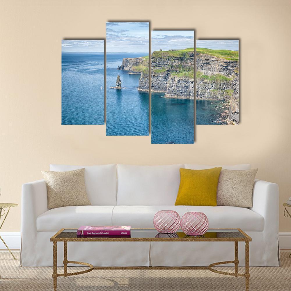 Famous Cliffs Of Moher Canvas Wall Art-4 Pop-Gallery Wrap-50&quot; x 32&quot;-Tiaracle