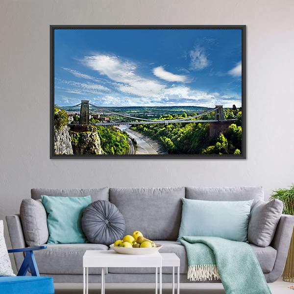 Famous Clifton Suspension Bridge Canvas Wall Art-1 Piece-Floating Frame-24" x 16"-Tiaracle
