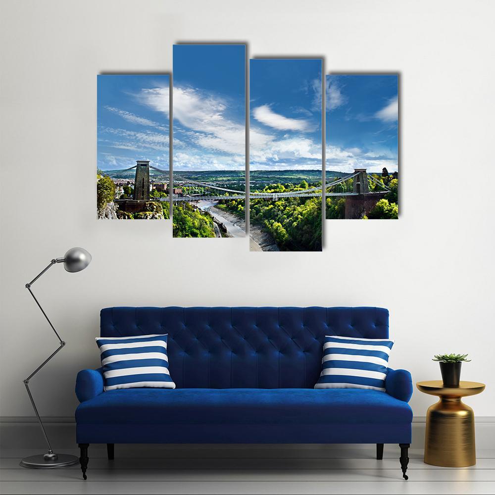 Famous Clifton Suspension Bridge Canvas Wall Art-4 Pop-Gallery Wrap-50" x 32"-Tiaracle