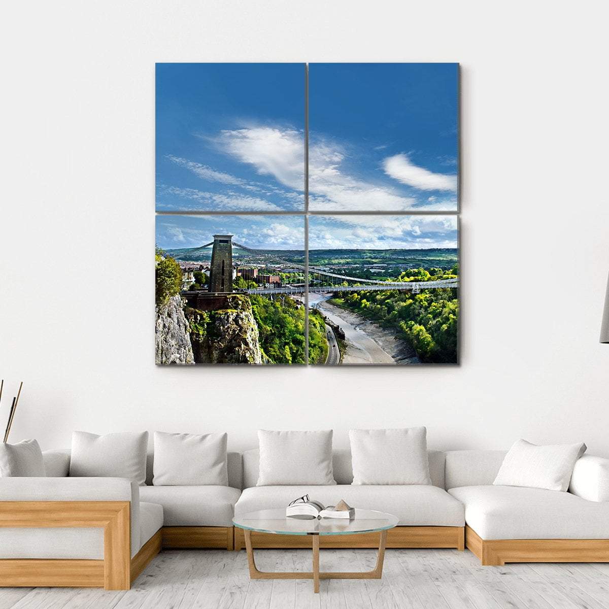 Famous Clifton Suspension Bridge Canvas Wall Art-4 Square-Gallery Wrap-17" x 17"-Tiaracle