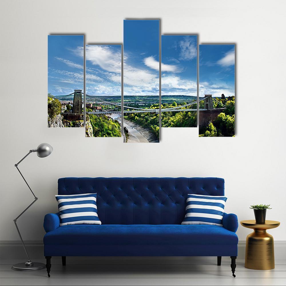 Famous Clifton Suspension Bridge Canvas Wall Art-5 Pop-Gallery Wrap-47" x 32"-Tiaracle