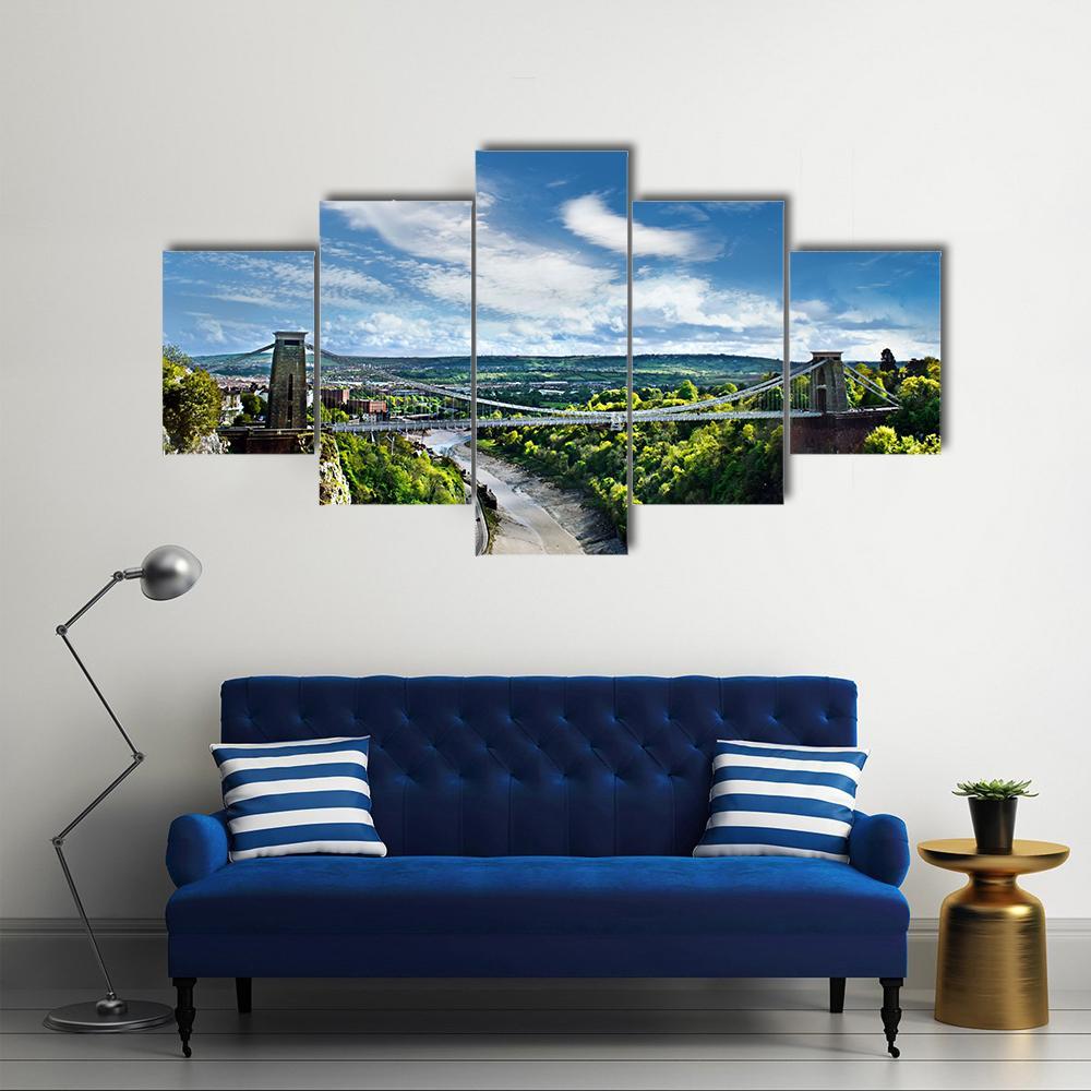 Famous Clifton Suspension Bridge Canvas Wall Art-5 Star-Gallery Wrap-62" x 32"-Tiaracle