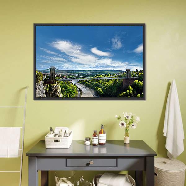 Famous Clifton Suspension Bridge Canvas Wall Art-1 Piece-Floating Frame-24" x 16"-Tiaracle