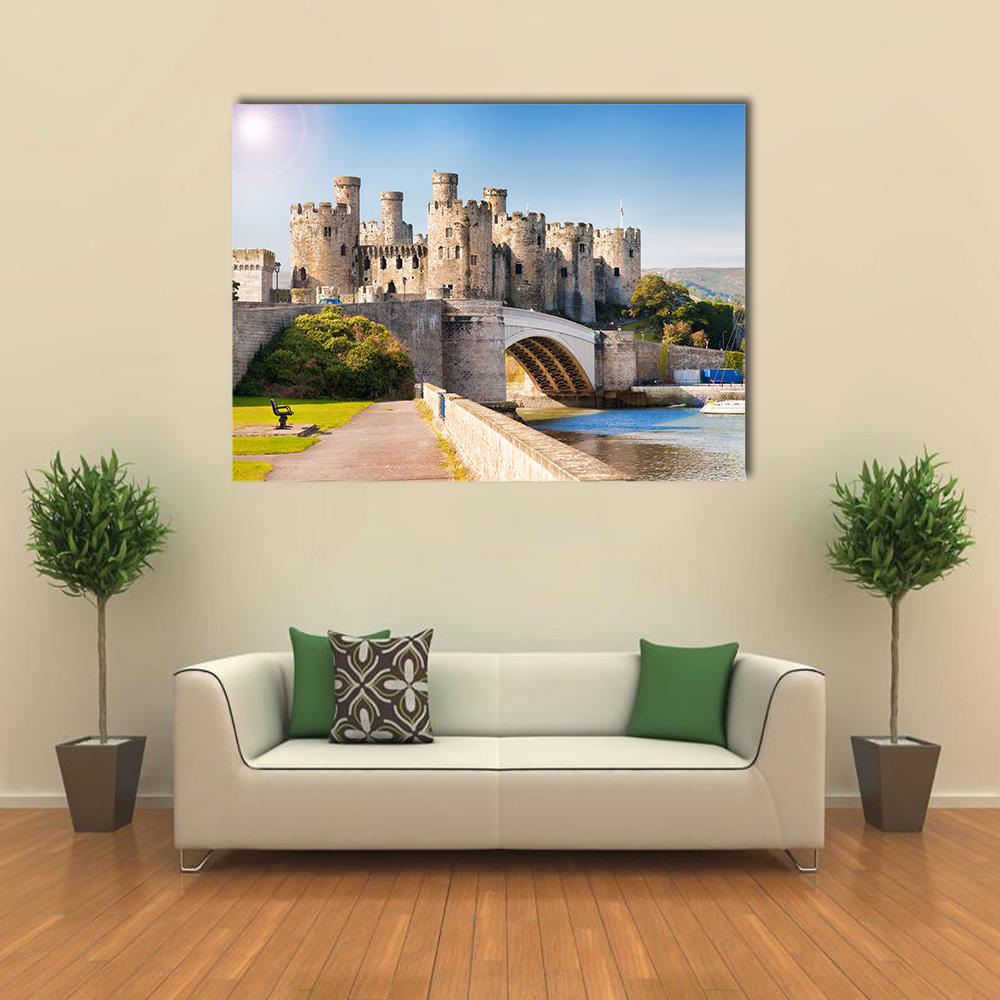 Famous Conwy Castle In Wales Canvas Wall Art-3 Horizontal-Gallery Wrap-25" x 16"-Tiaracle