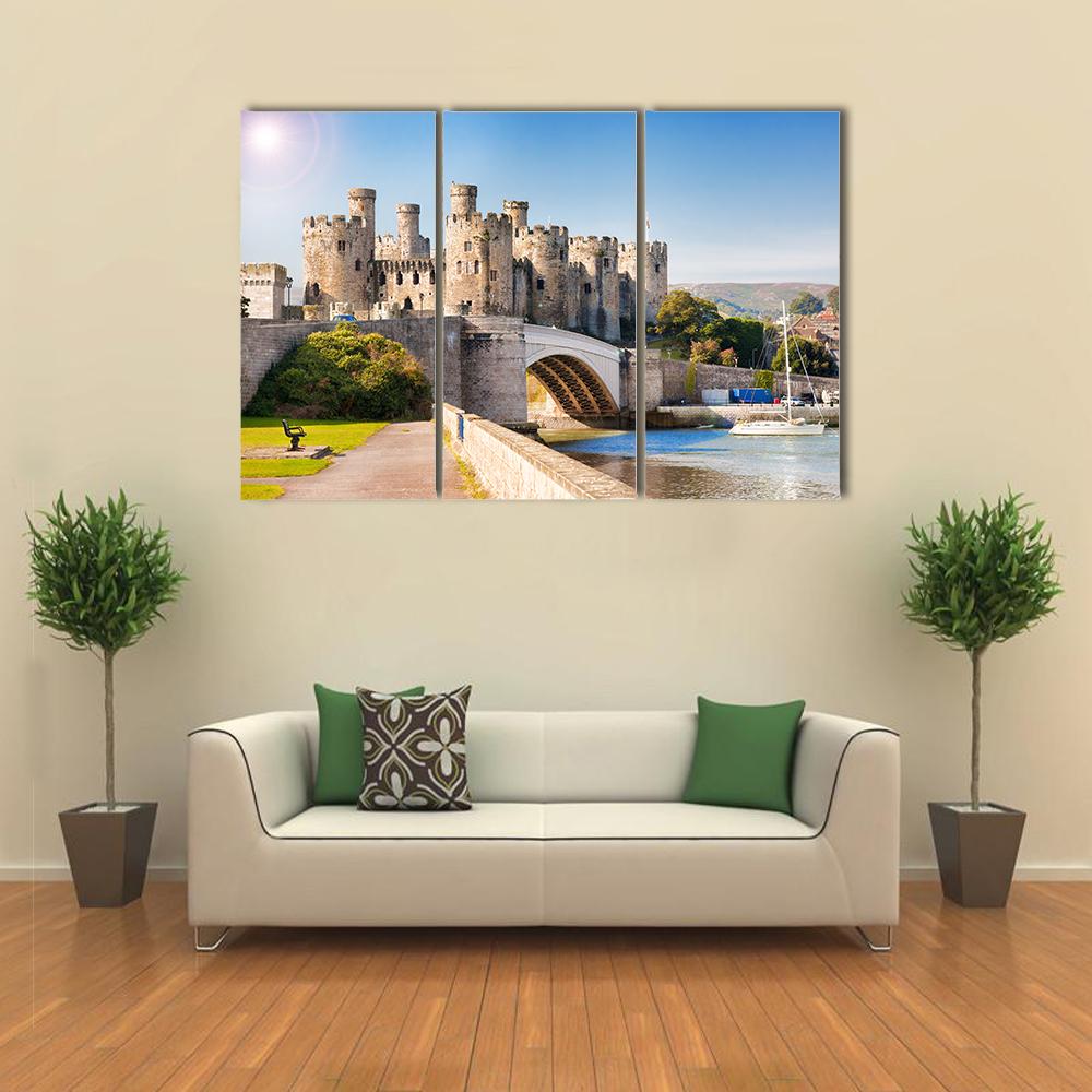Famous Conwy Castle In Wales Canvas Wall Art-3 Horizontal-Gallery Wrap-25" x 16"-Tiaracle