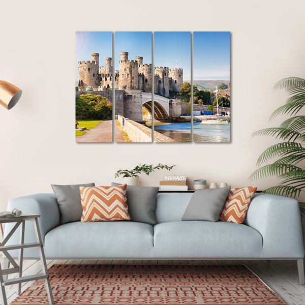 Famous Conwy Castle In Wales Canvas Wall Art-4 Horizontal-Gallery Wrap-34" x 24"-Tiaracle