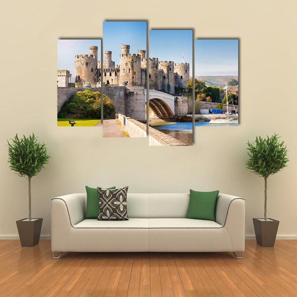 Famous Conwy Castle In Wales Canvas Wall Art-4 Pop-Gallery Wrap-34" x 20"-Tiaracle
