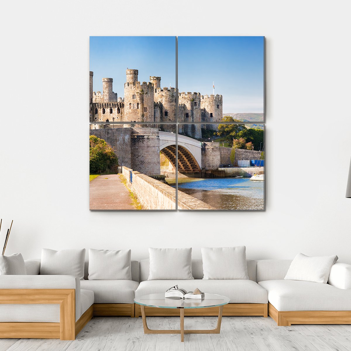 Famous Conwy Castle In Wales Canvas Wall Art-4 Square-Gallery Wrap-17" x 17"-Tiaracle