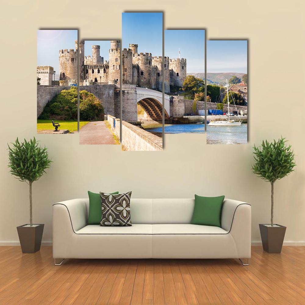 Famous Conwy Castle In Wales Canvas Wall Art-5 Pop-Gallery Wrap-32" x 21"-Tiaracle