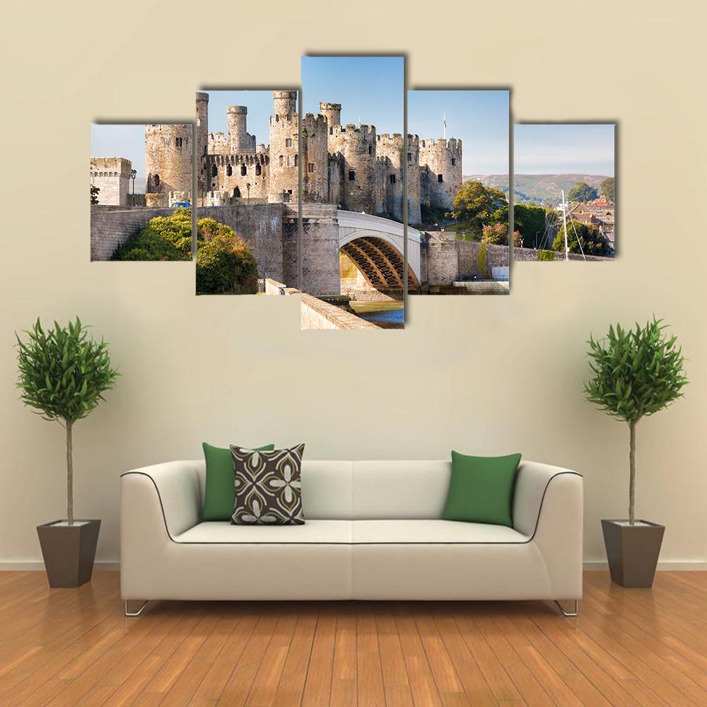 Famous Conwy Castle In Wales Canvas Wall Art-5 Star-Gallery Wrap-42" x 21"-Tiaracle