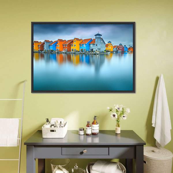 Famous Dutch Cityscape Canvas Wall Art-1 Piece-Floating Frame-24" x 16"-Tiaracle