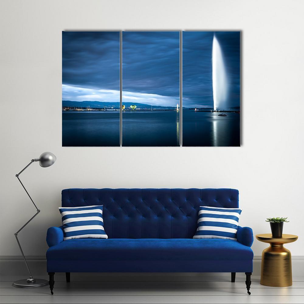 Famous Fountain In Geneva Canvas Wall Art-3 Horizontal-Gallery Wrap-37" x 24"-Tiaracle