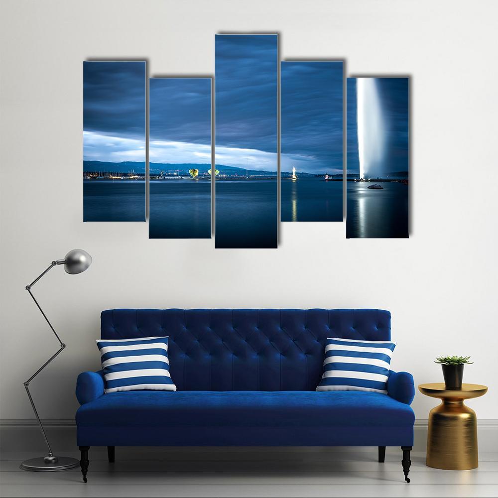 Famous Fountain In Geneva Canvas Wall Art-5 Pop-Gallery Wrap-47" x 32"-Tiaracle
