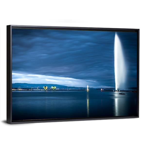 Famous Fountain In Geneva Canvas Wall Art-3 Horizontal-Gallery Wrap-25" x 16"-Tiaracle