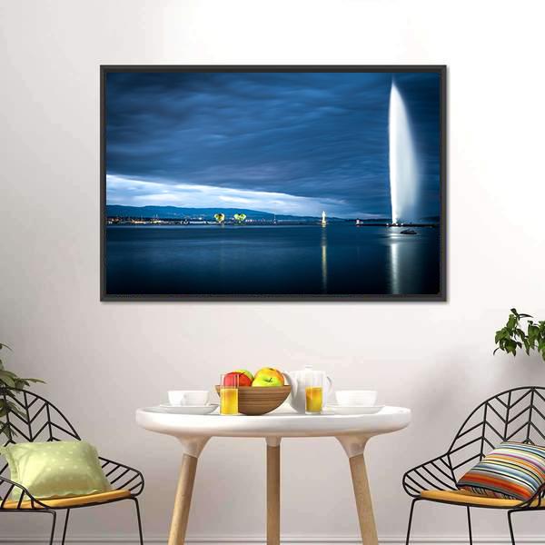 Famous Fountain In Geneva Canvas Wall Art-3 Horizontal-Gallery Wrap-25" x 16"-Tiaracle