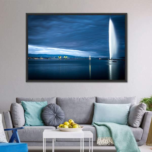 Famous Fountain In Geneva Canvas Wall Art-3 Horizontal-Gallery Wrap-25" x 16"-Tiaracle