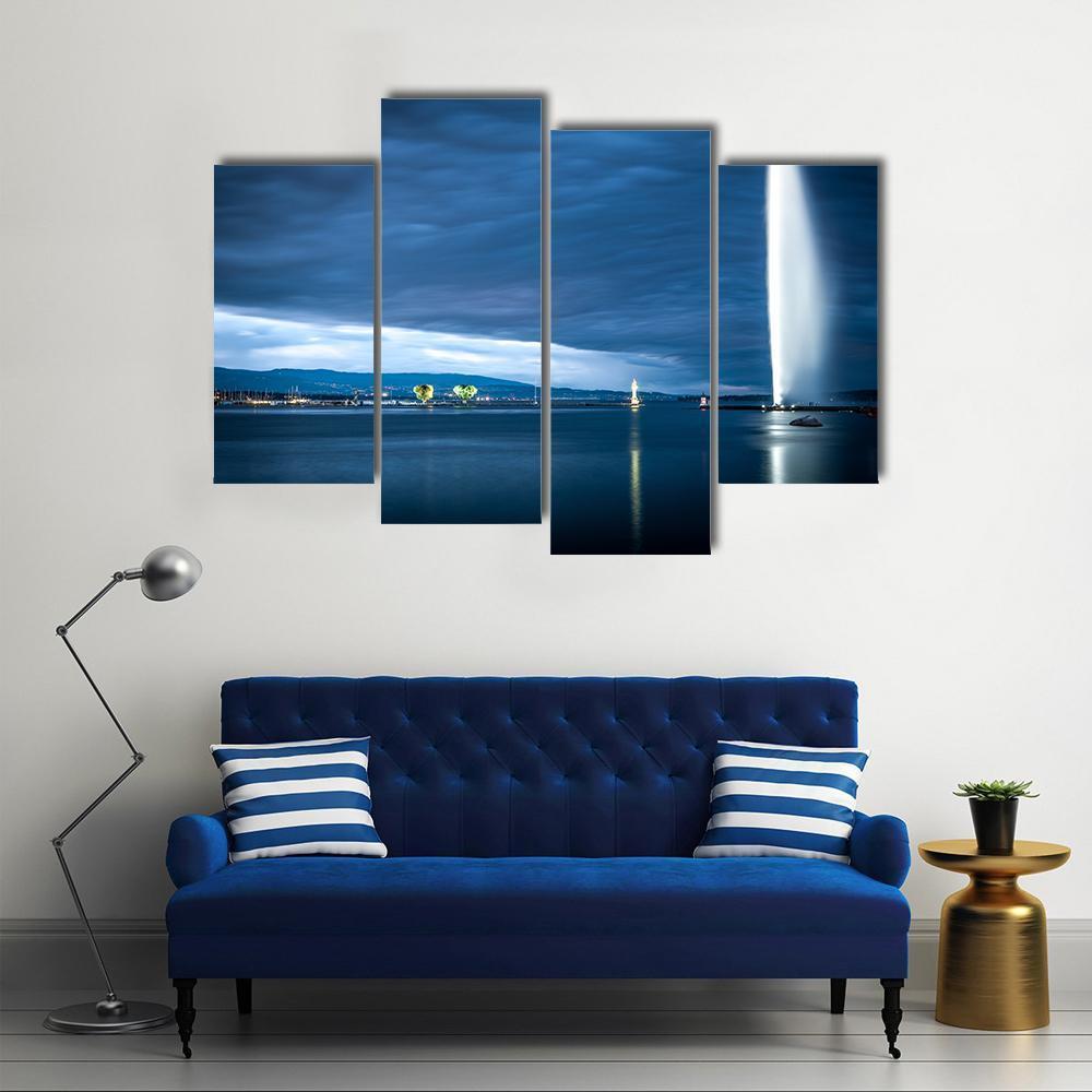 Famous Fountain In Geneva Canvas Wall Art-4 Pop-Gallery Wrap-50" x 32"-Tiaracle