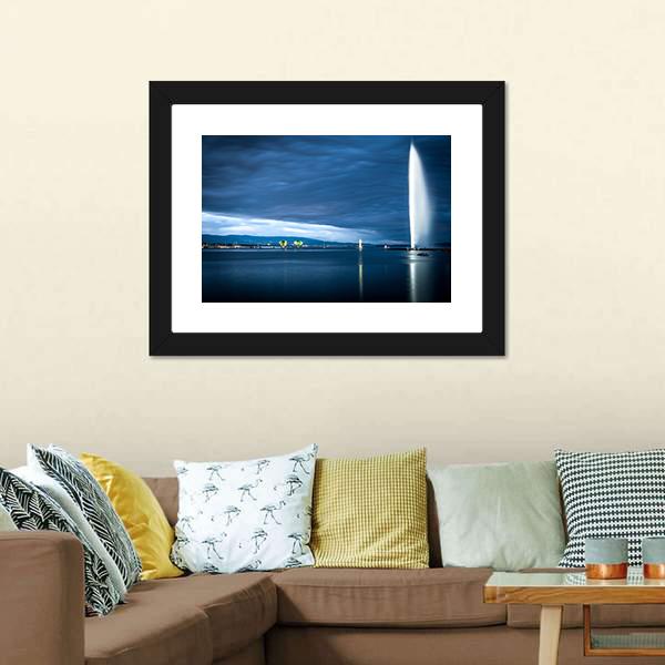 Famous Fountain In Geneva Canvas Wall Art-3 Horizontal-Gallery Wrap-25" x 16"-Tiaracle