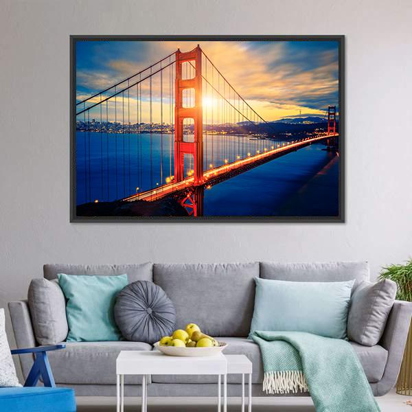 Famous Golden Gate Bridge Canvas Wall Art-5 Horizontal-Gallery Wrap-22" x 12"-Tiaracle