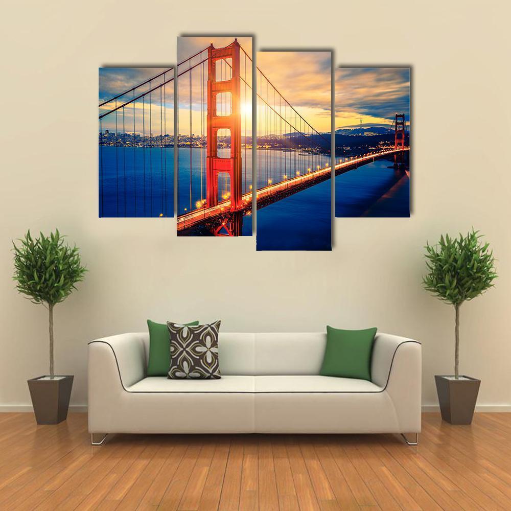 Famous Golden Gate Bridge Canvas Wall Art-4 Pop-Gallery Wrap-50" x 32"-Tiaracle