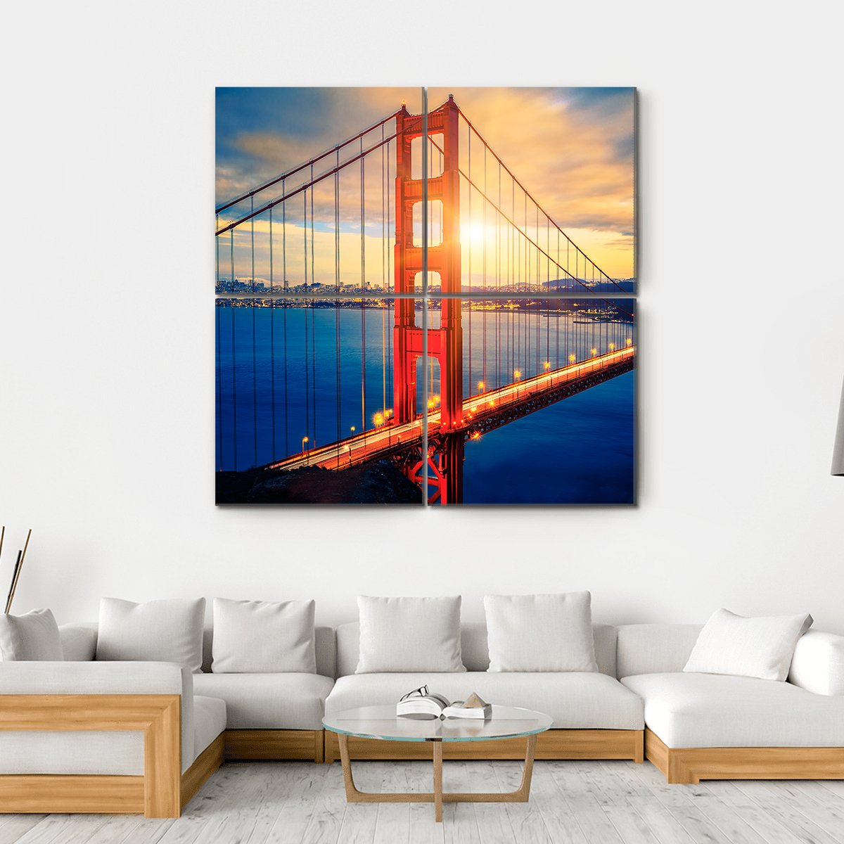 Famous Golden Gate Bridge Canvas Wall Art-4 Square-Gallery Wrap-17" x 17"-Tiaracle