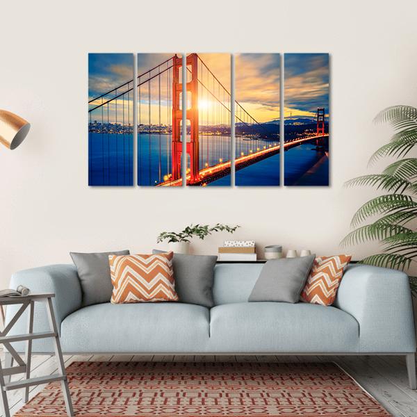 Famous Golden Gate Bridge Canvas Wall Art-5 Horizontal-Gallery Wrap-22" x 12"-Tiaracle