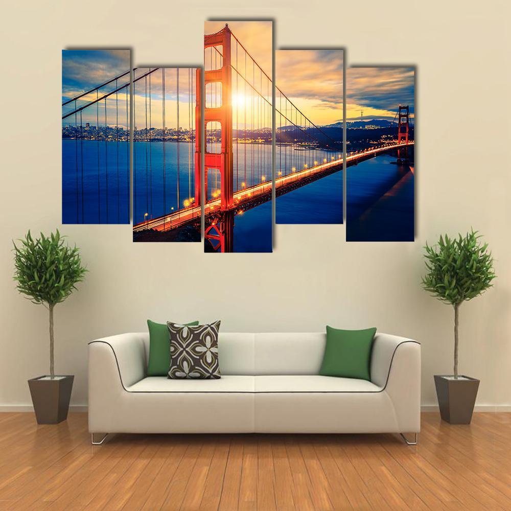 Famous Golden Gate Bridge Canvas Wall Art-5 Pop-Gallery Wrap-47" x 32"-Tiaracle