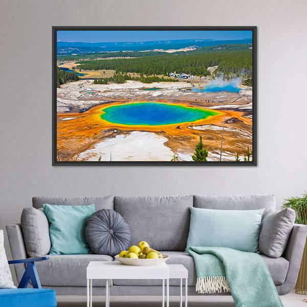 Famous Grand Prismatic Spring Canvas Wall Art-5 Horizontal-Gallery Wrap-22" x 12"-Tiaracle