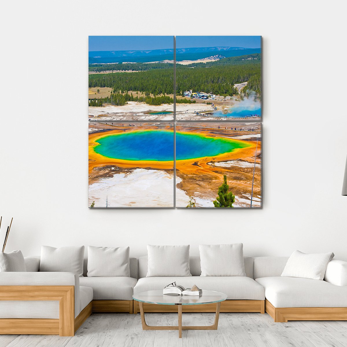 Famous Grand Prismatic Spring Canvas Wall Art-4 Square-Gallery Wrap-17" x 17"-Tiaracle