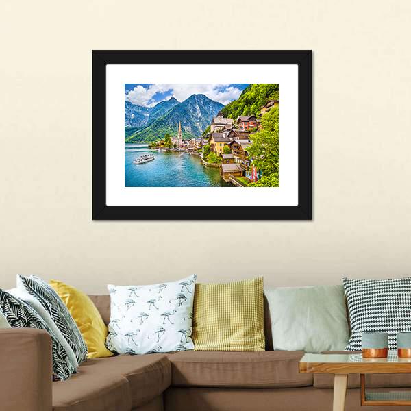 Famous Hallstatt Mountain Village Canvas Wall Art-1 Piece-Framed Print-30" x 20"-Tiaracle