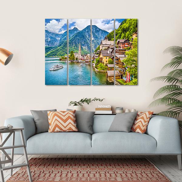 Famous Hallstatt Mountain Village Canvas Wall Art-4 Horizontal-Gallery Wrap-34" x 24"-Tiaracle