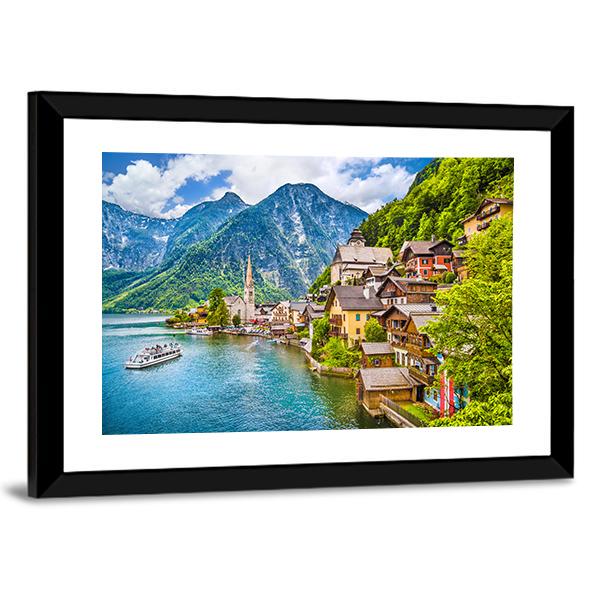 Famous Hallstatt Mountain Village Canvas Wall Art-5 Horizontal-Gallery Wrap-22" x 12"-Tiaracle