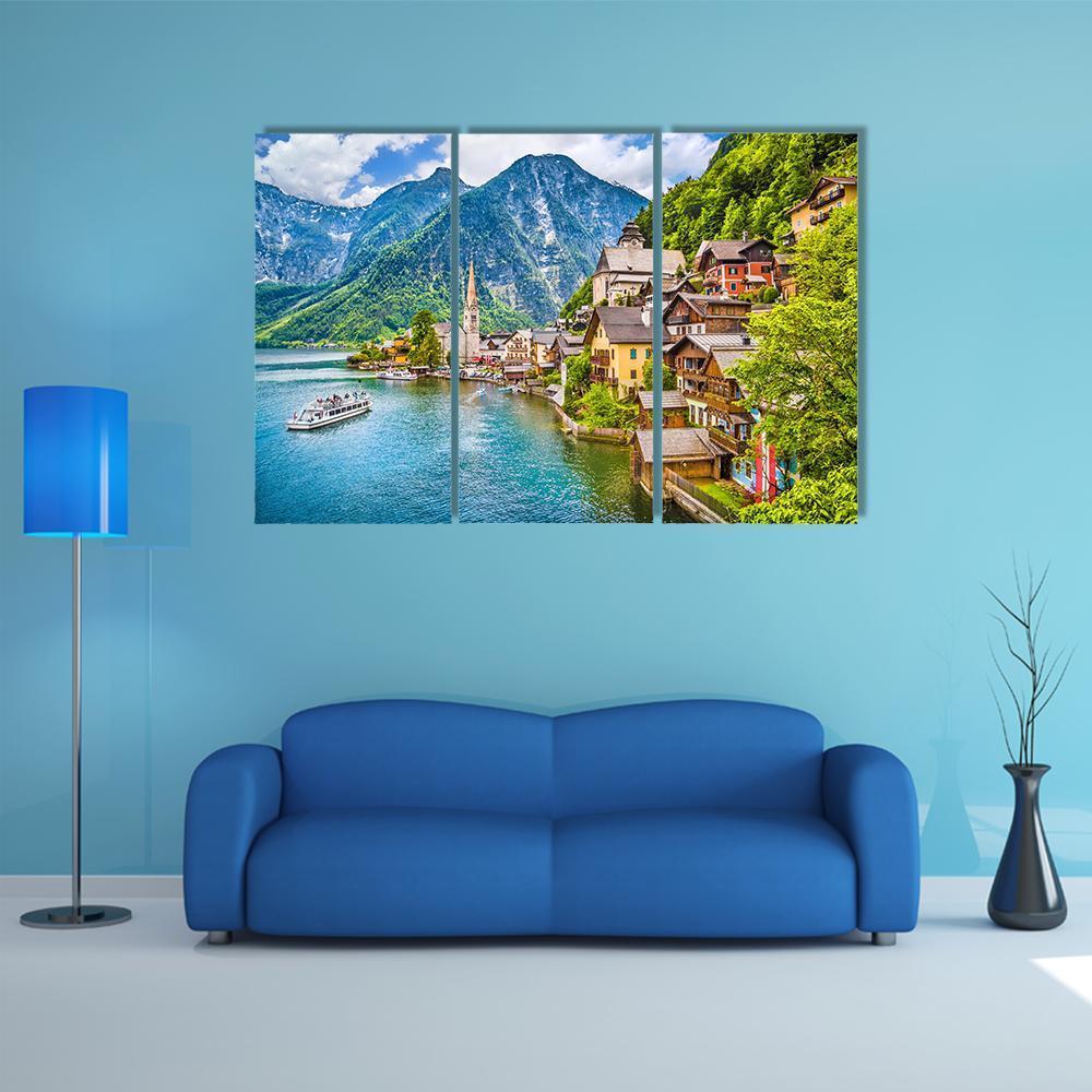 Famous Hallstatt Mountain Village Canvas Wall Art-3 Horizontal-Gallery Wrap-37" x 24"-Tiaracle