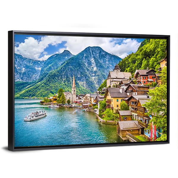 Famous Hallstatt Mountain Village Canvas Wall Art-3 Horizontal-Gallery Wrap-25" x 16"-Tiaracle