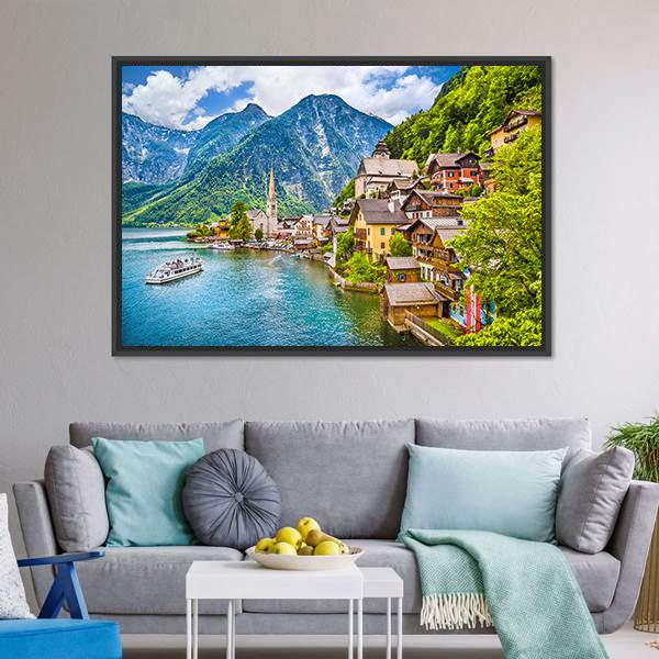 Famous Hallstatt Mountain Village Canvas Wall Art-3 Horizontal-Gallery Wrap-25" x 16"-Tiaracle