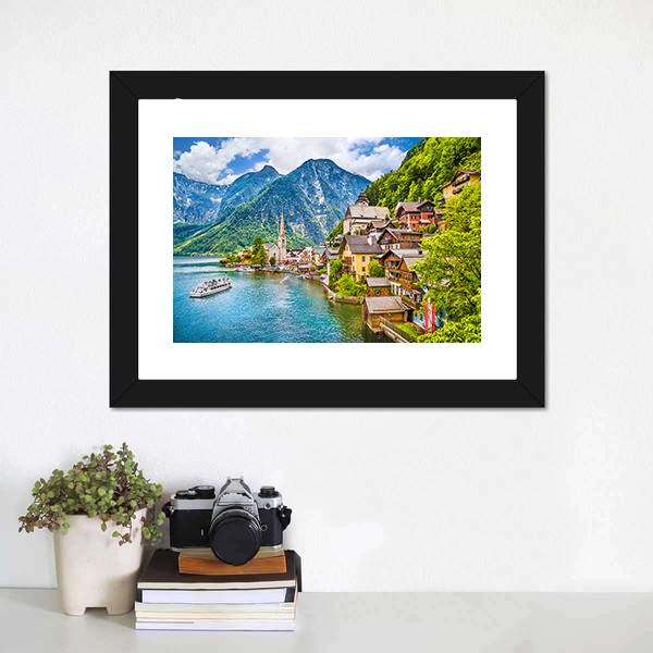 Famous Hallstatt Mountain Village Canvas Wall Art-1 Piece-Framed Print-20" x 16"-Tiaracle