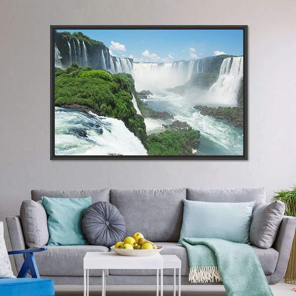 Famous Iguazu Waterfall Canvas Wall Art-1 Piece-Floating Frame-24" x 16"-Tiaracle