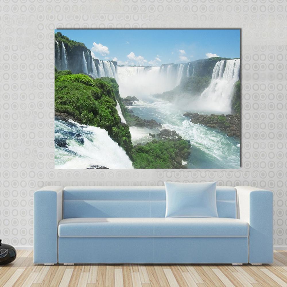 Famous Iguazu Waterfall Canvas Wall Art-1 Piece-Gallery Wrap-48" x 32"-Tiaracle