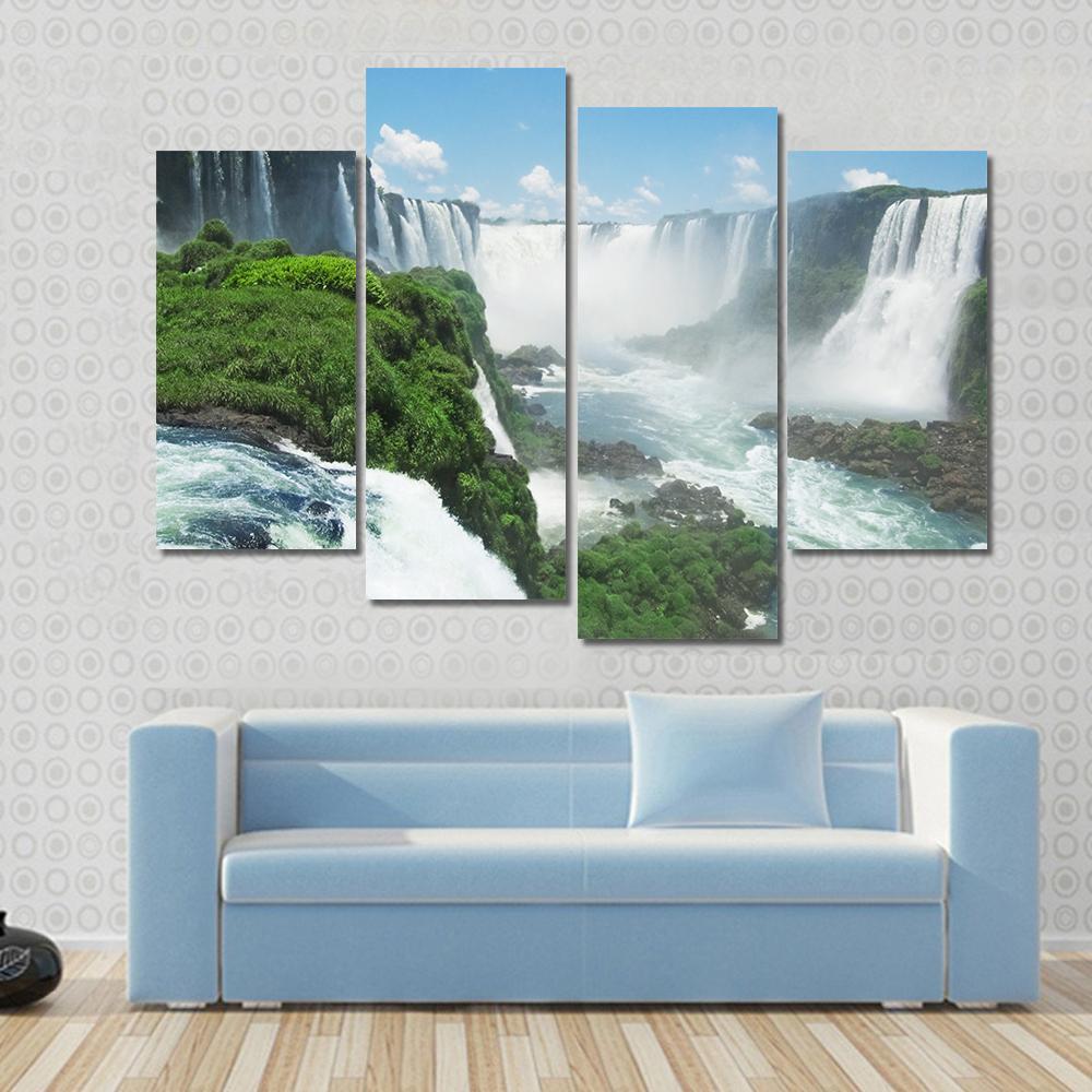 Famous Iguazu Waterfall Canvas Wall Art-1 Piece-Gallery Wrap-48" x 32"-Tiaracle
