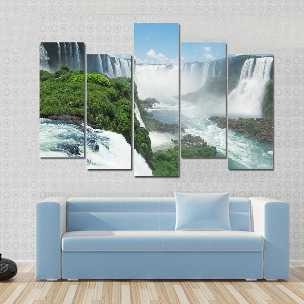 Famous Iguazu Waterfall Canvas Wall Art-5 Pop-Gallery Wrap-47" x 32"-Tiaracle
