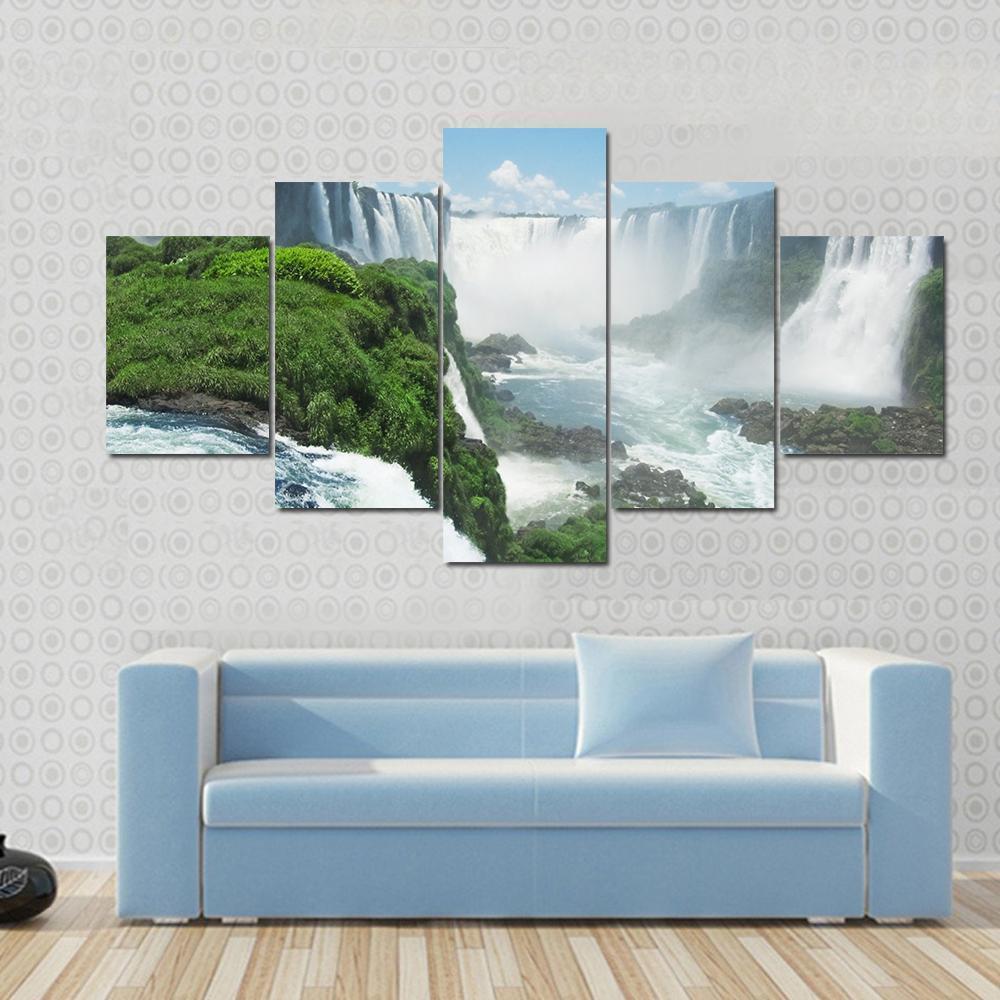 Famous Iguazu Waterfall Canvas Wall Art-5 Star-Gallery Wrap-62" x 32"-Tiaracle