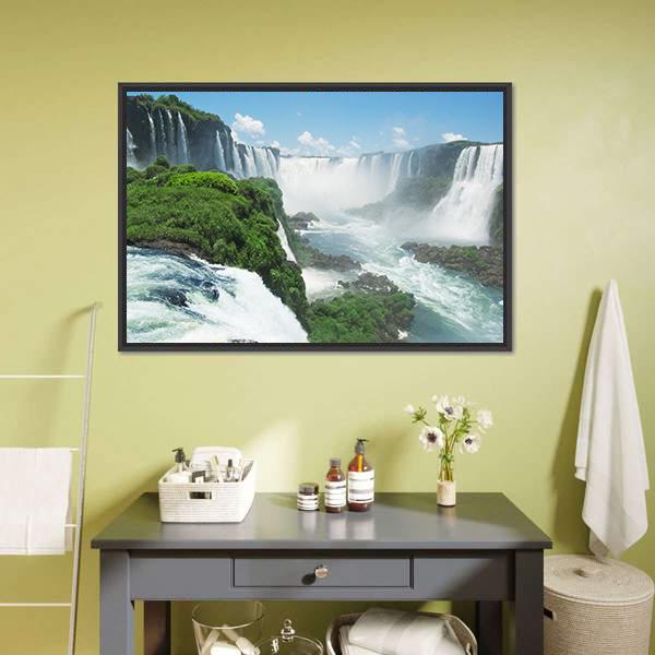 Famous Iguazu Waterfall Canvas Wall Art-1 Piece-Floating Frame-24" x 16"-Tiaracle
