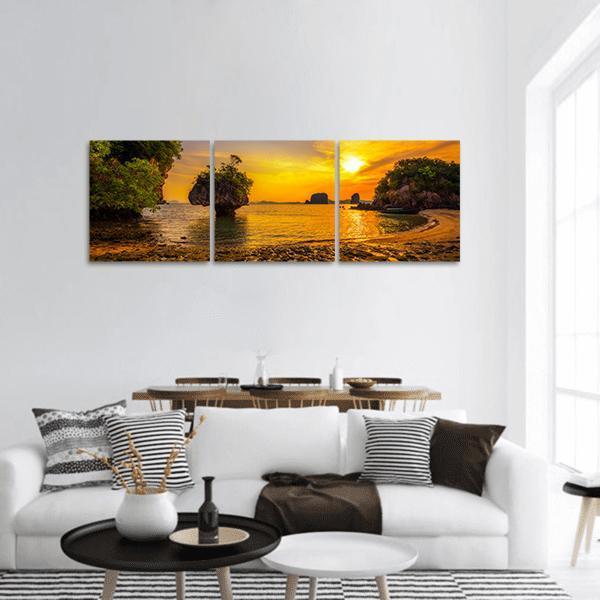 Sunset Over Ko Hong Island Panoramic Canvas Wall Art-3 Piece-25" x 08"-Tiaracle