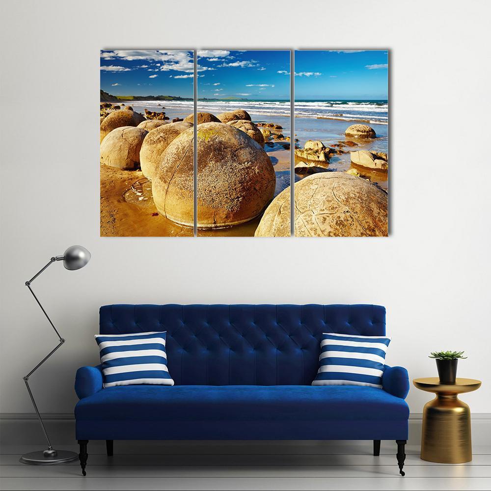 Famous Moeraki Boulders Canvas Wall Art-3 Horizontal-Gallery Wrap-37" x 24"-Tiaracle