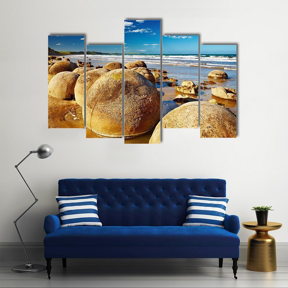 Famous Moeraki Boulders Canvas Wall Art-5 Pop-Gallery Wrap-47" x 32"-Tiaracle