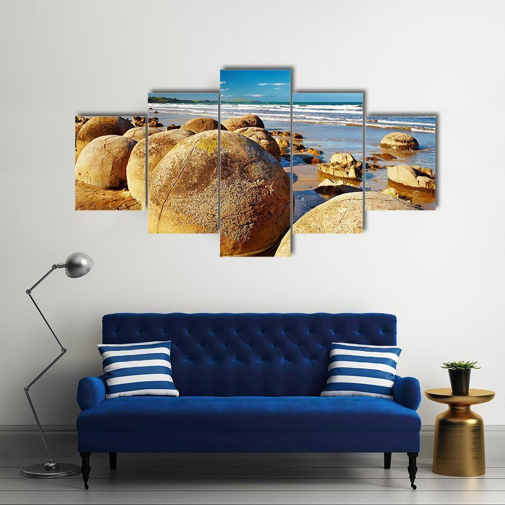 Famous Moeraki Boulders Canvas Wall Art-5 Star-Gallery Wrap-62" x 32"-Tiaracle