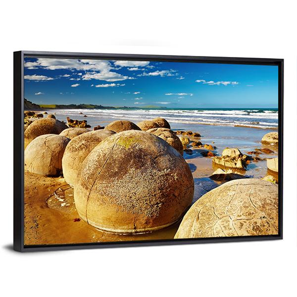 Famous Moeraki Boulders Canvas Wall Art-3 Horizontal-Gallery Wrap-25" x 16"-Tiaracle