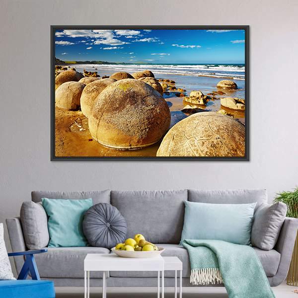 Famous Moeraki Boulders Canvas Wall Art-3 Horizontal-Gallery Wrap-25" x 16"-Tiaracle