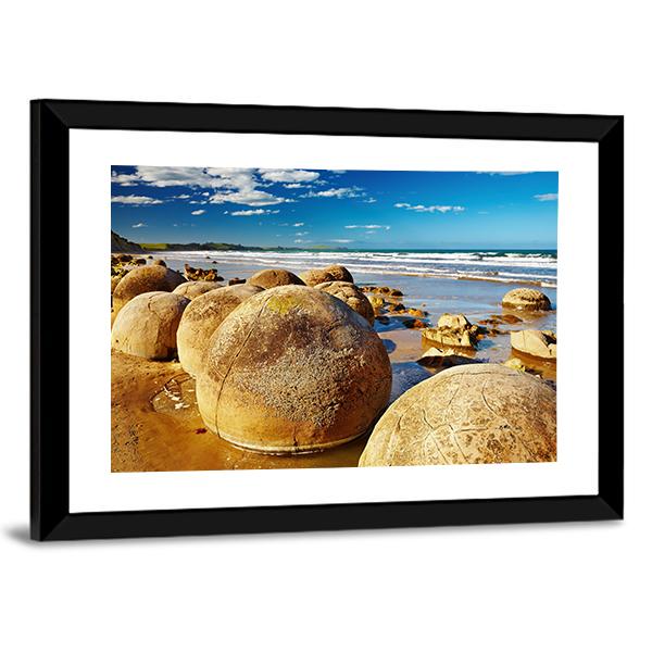 Famous Moeraki Boulders Canvas Wall Art-3 Horizontal-Gallery Wrap-25" x 16"-Tiaracle