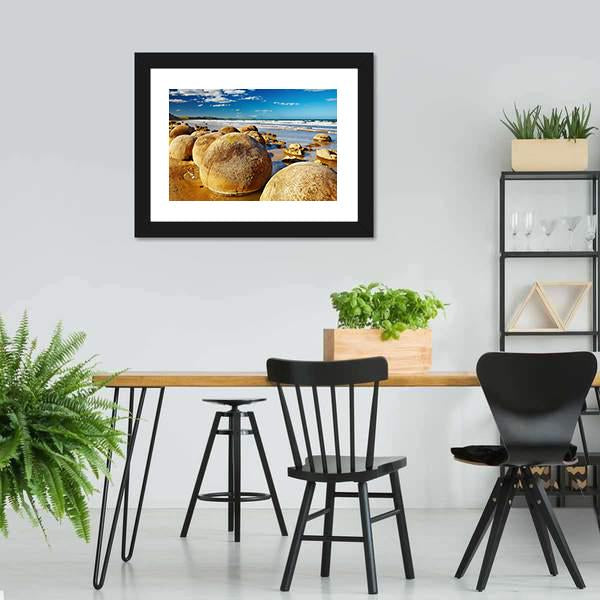 Famous Moeraki Boulders Canvas Wall Art-3 Horizontal-Gallery Wrap-25" x 16"-Tiaracle